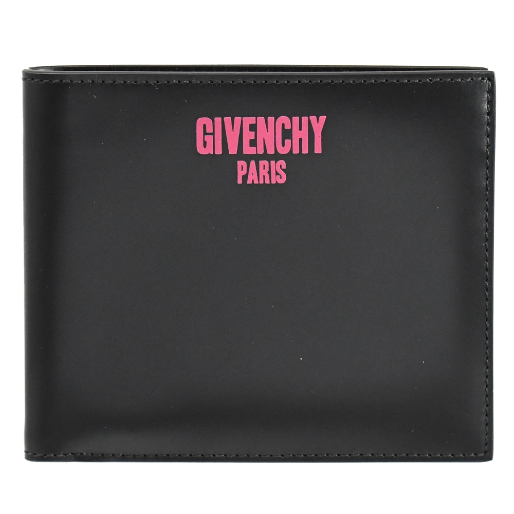 Givenchy 印字LOGO滑面牛皮簡約對開式短夾(黑)