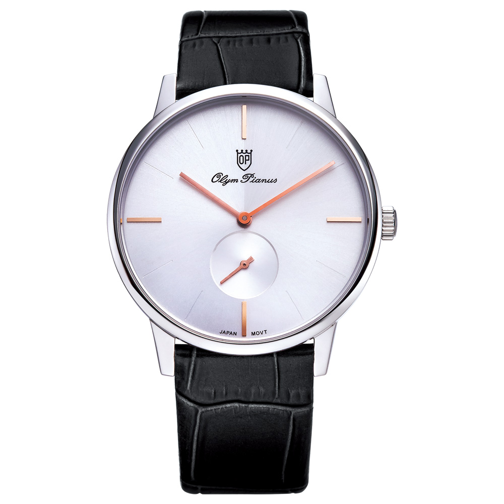 Olym Pianus奧柏 簡約風尚小秒針時尚腕錶 130-13MS 黑皮帶/40mm