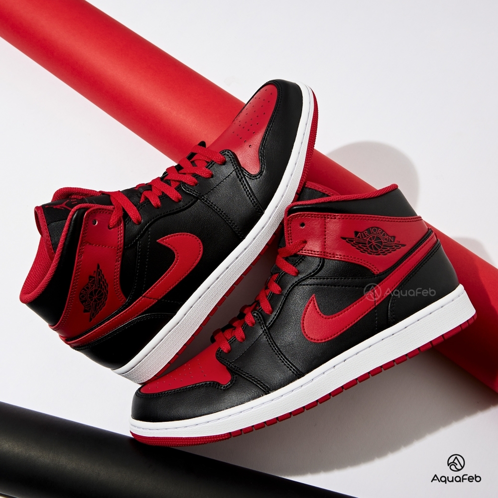 Nike Air Jordan 1 MID Bred 男鞋黑紅色AJ1 經典休閒運動籃球鞋DQ8426