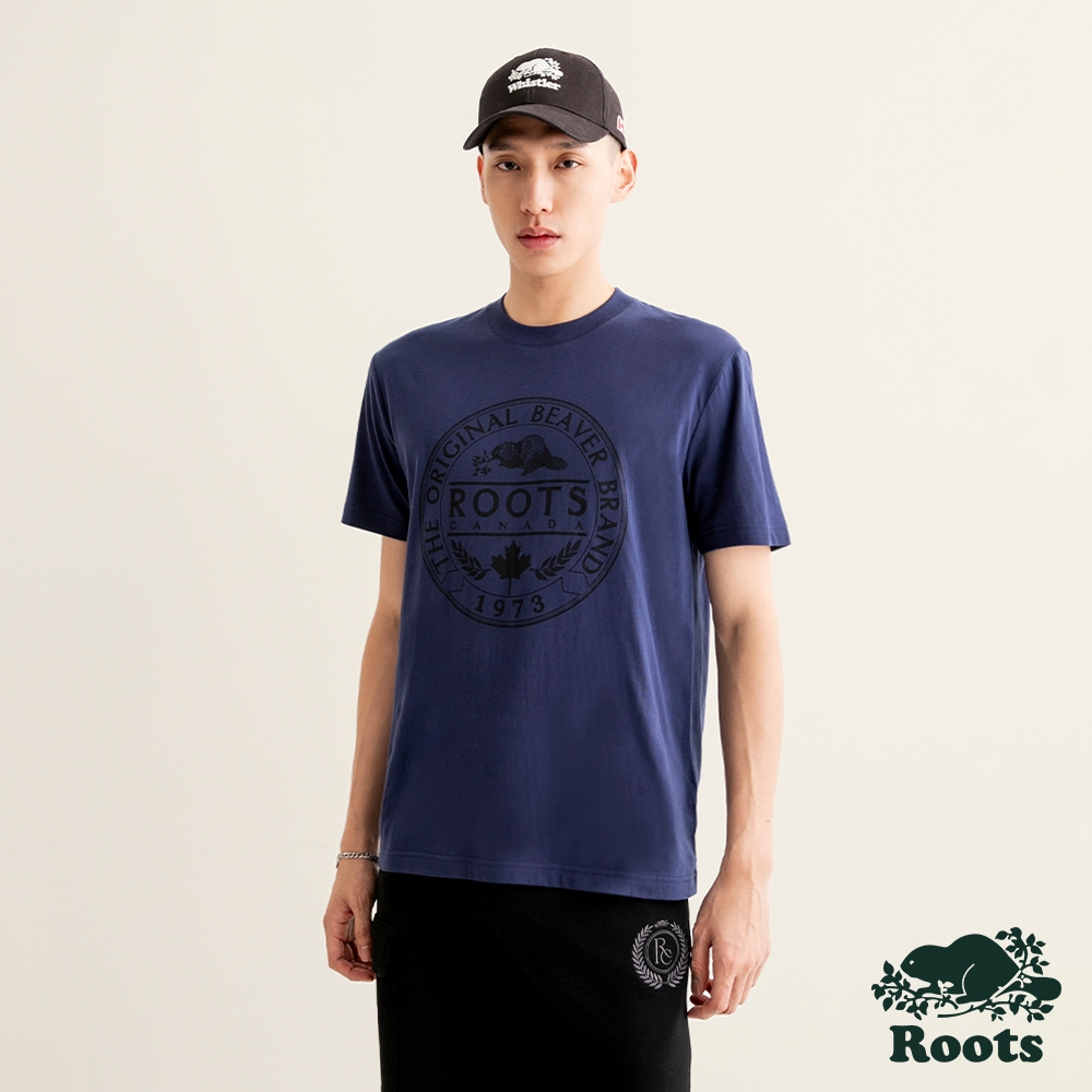 Roots 男裝- ORIGINAL BEAVER短袖T恤-海軍藍