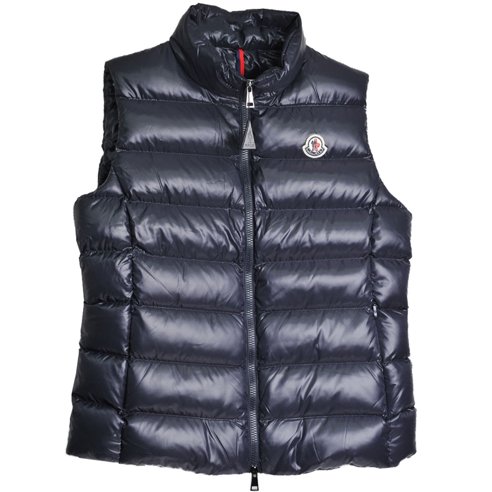 MONCLER GHANY GILET 系列經典厚羽絨車縫立領拉鍊背心(女款/深夜藍)