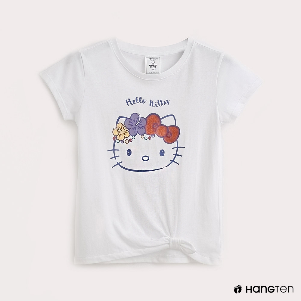 Hang Ten-童裝-Sanrio-Hello Kitty下擺扭結印花T恤-白
