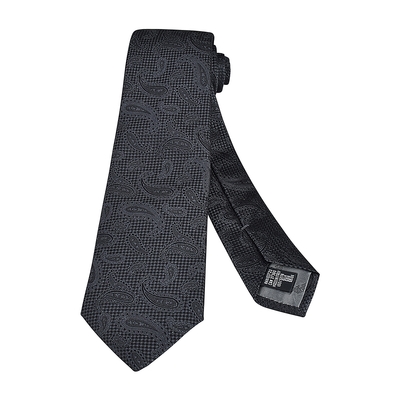 EMPORIO ARMANI內襯緹花LOGO佩斯利花紋設計真絲領帶(寬版/黑)