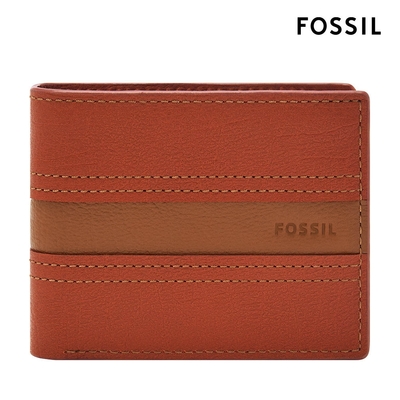 FOSSIL Kieran 真皮撞色皮夾-磚紅色 SML1863619