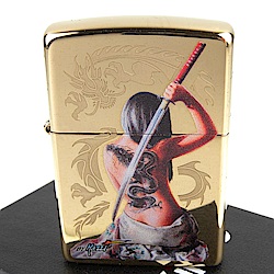 ZIPPO 美系~Mazzi-武士刀龍紋女郎圖案設計打火機