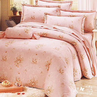 BUTTERFLY-台製40支紗純棉-薄式雙人床包被套四件組-心花朵朵-粉