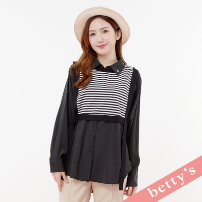 betty’s貝蒂思 兩件式條紋短背心綁帶襯衫(黑色)