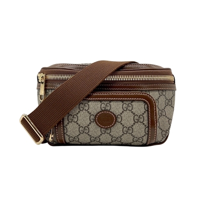 GUCCI Interlocking G 復古GG Supreme 帆布斜背/腰包(682933-咖)