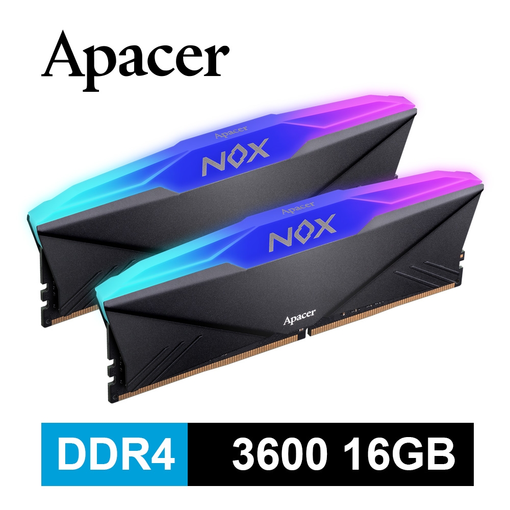 Apacer NOX RGB DDR4 3600 16GB 桌上型RGB發光電競記憶體(8GBx2)