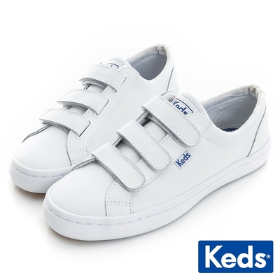 keds 時尚運動魔鬼氈皮革休閒鞋-白