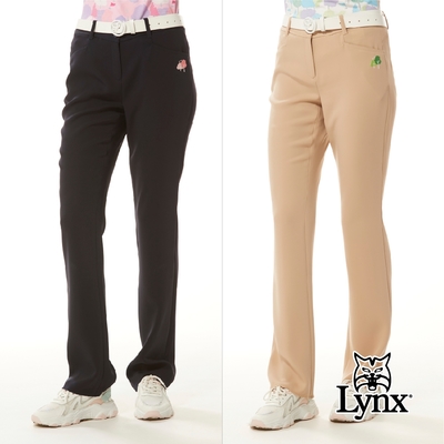 【Lynx Golf】女款日本進口布料彈性舒適造型後口袋設計森林系花紋窄管長褲-二色