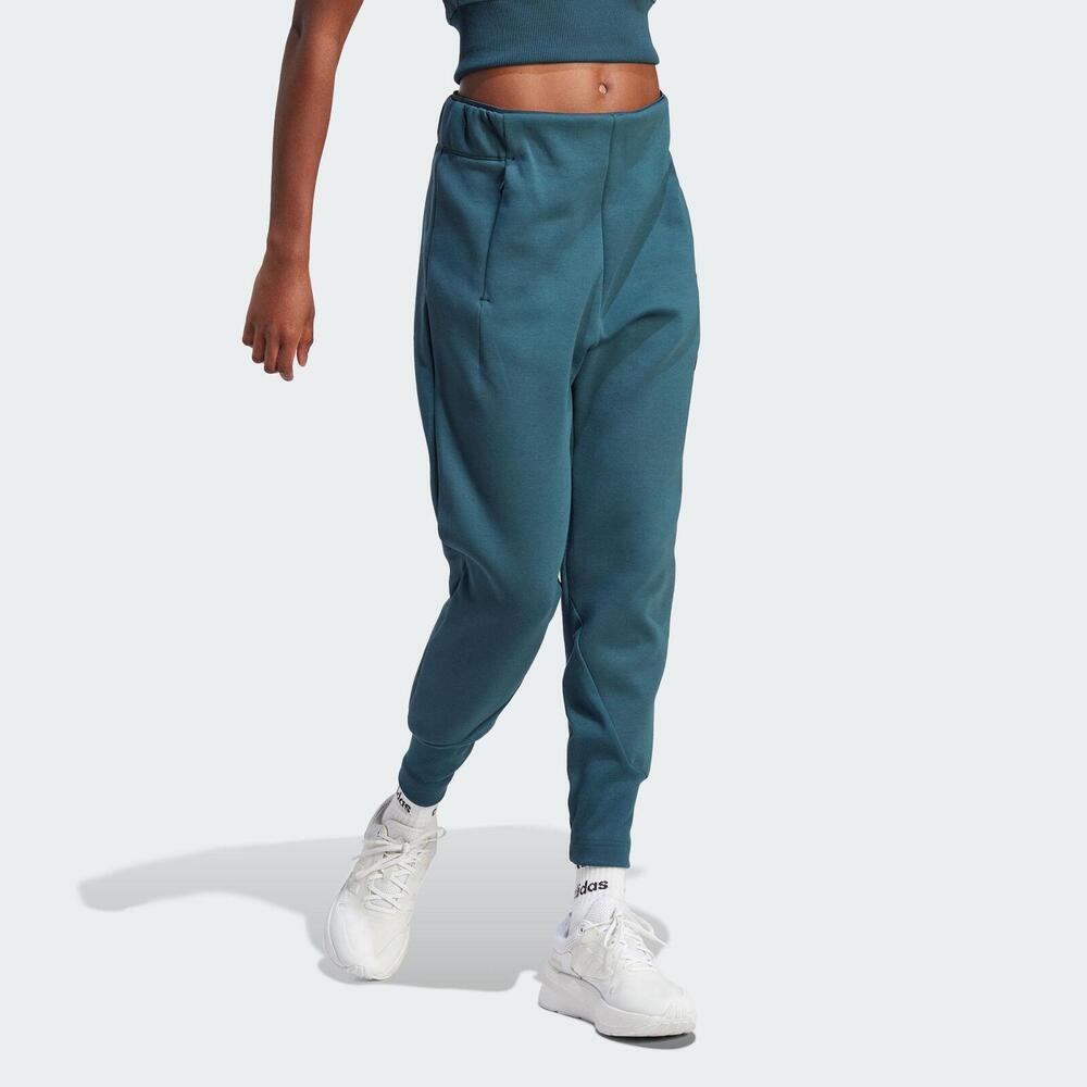 Adidas W Z.N.E. PT [IN5142] 女 長褲 亞洲版 休閒 簡約 錐型 拉鍊口袋 吸濕排汗 藍綠