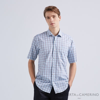 【ROBERTA諾貝達】 男裝 日本素材 優質純棉短袖襯衫 藍格紋