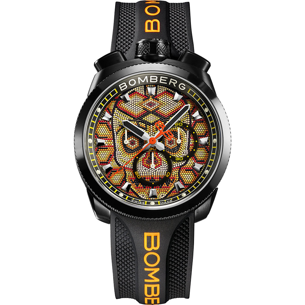 BOMBERG 炸彈錶 BOLT-68 石英橘色珍珠骷髏頭錶-45mm