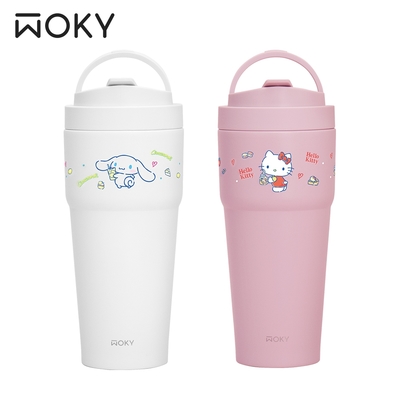 【WOKY X 三麗鷗】大耳狗 x Kitty(●●)渾圓杯750ml(附彈跳粗吸管)