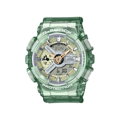 CASIO卡西歐 G-SHOCK 金屬光澤 半透明雙顯手錶-透綠_GMA-S110GS-3A_45.9mm