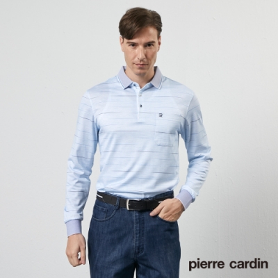 Pierre Cardin皮爾卡登 男款 印花長袖POLO衫-水藍色(5205259-35)
