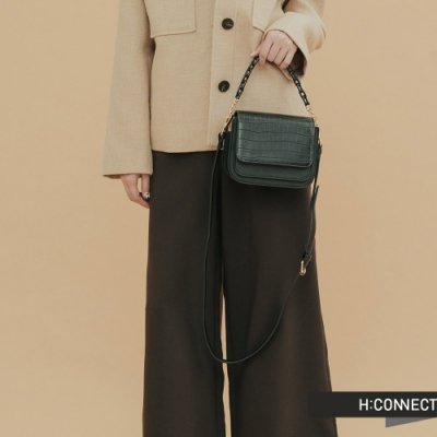 H:CONNECT 韓國品牌 配件 -仿皮革拼接小包-黑