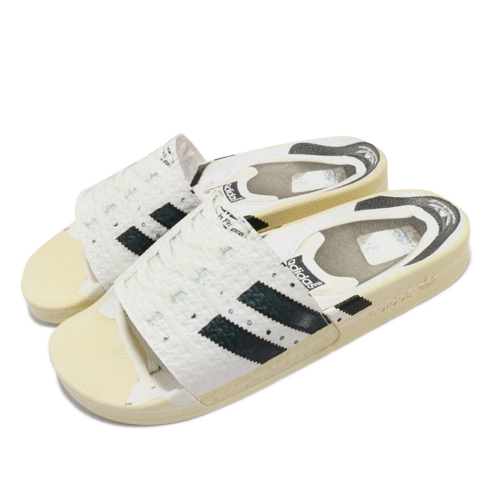 adidas 拖鞋 Adilette Superstar 男鞋 愛迪達 三葉草 鞋墊仿球鞋設計 特殊風格 白 黑 FW6093