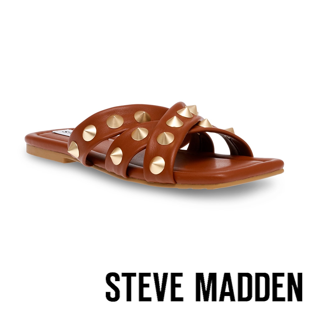 STEVE MADDEN-MALEAH 鉚釘交叉帶拖鞋-棕色