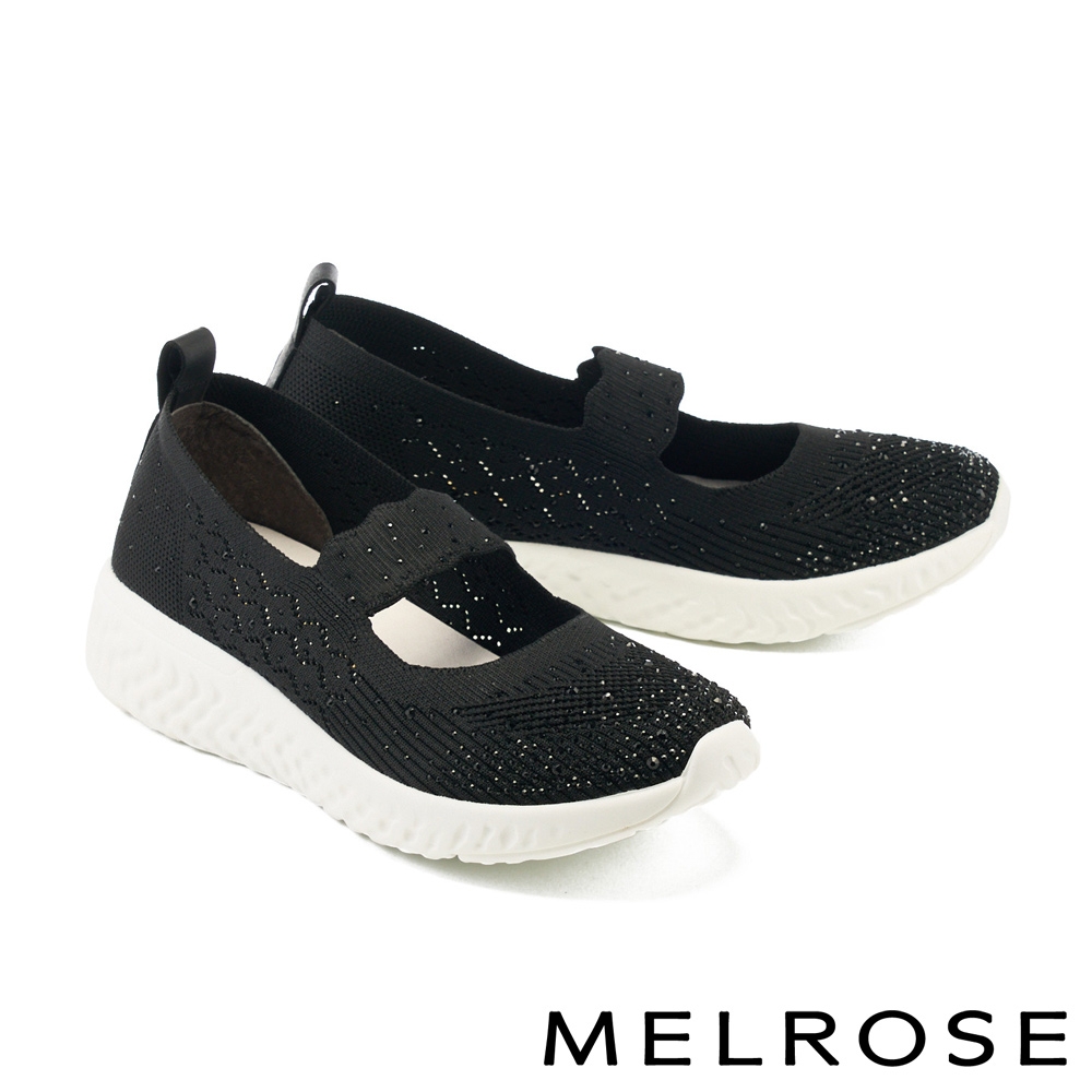 休閒鞋 MELROSE 簡約舒適彈力飛織布晶鑽厚底休閒鞋－黑 product image 1