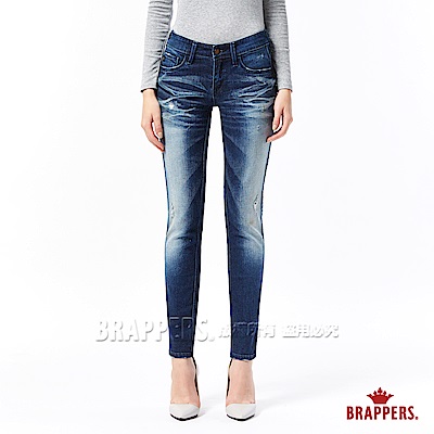 BRAPPERS 女款 新美腳ROYAL系列-女用中低腰彈性刷色窄管褲-藍