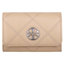 TORY BURCH Willa 金雙T 菱形紋皮革暗釦卡夾包(象牙米)