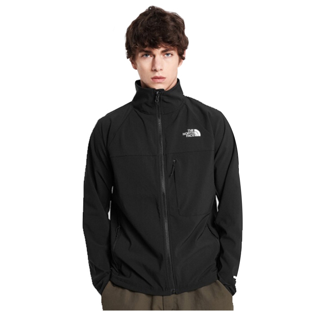 The North Face 男新款WindWall 可調節防風防潑水外套/軟殼夾克_黑N