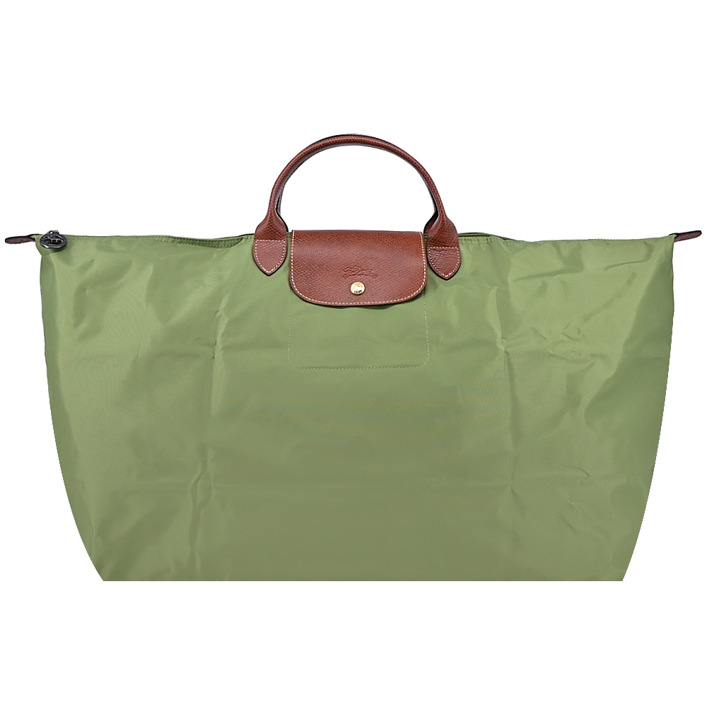 LONGCHAMP LE PLIAGE系列短把再生尼龍摺疊水餃旅行袋(中/苔蘚綠)LONGCHAMP