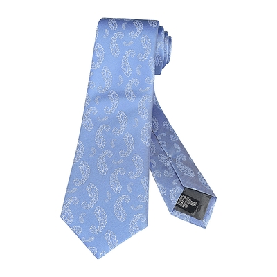 EMPORIO ARMANI字母LOGO羽毛緹花設計真絲領帶(寬版/淺藍x白)