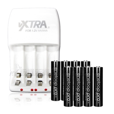 VXTRA新經濟型充電器+國際牌eneloop PRO黑鑽4號950mAh充電電池(8顆)
