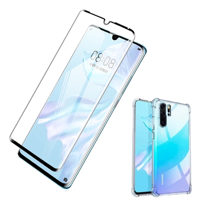 華為p30pro 高清玻璃鋼化膜曲面黑半膠手機保護貼 買保護貼送P30 Pro手機殼