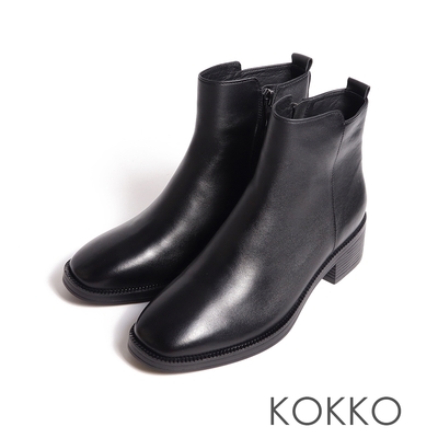 KOKKO低調個性方頭拉鍊低跟短靴黑色