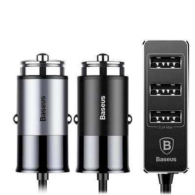 Baseus 4接口輸出 1.5米智能USB車充延長線 車用前後排快充充電器 台灣公司貨