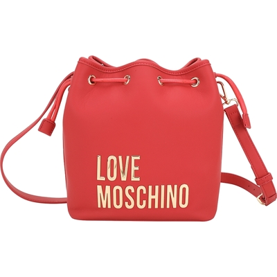 LOVE MOSCHINO 金色字母皮革斜背水桶包(紅色)