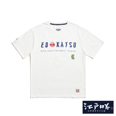 EDOKATSU 江戶勝 後背花蛙圖騰寬版短袖T恤-男-米白色