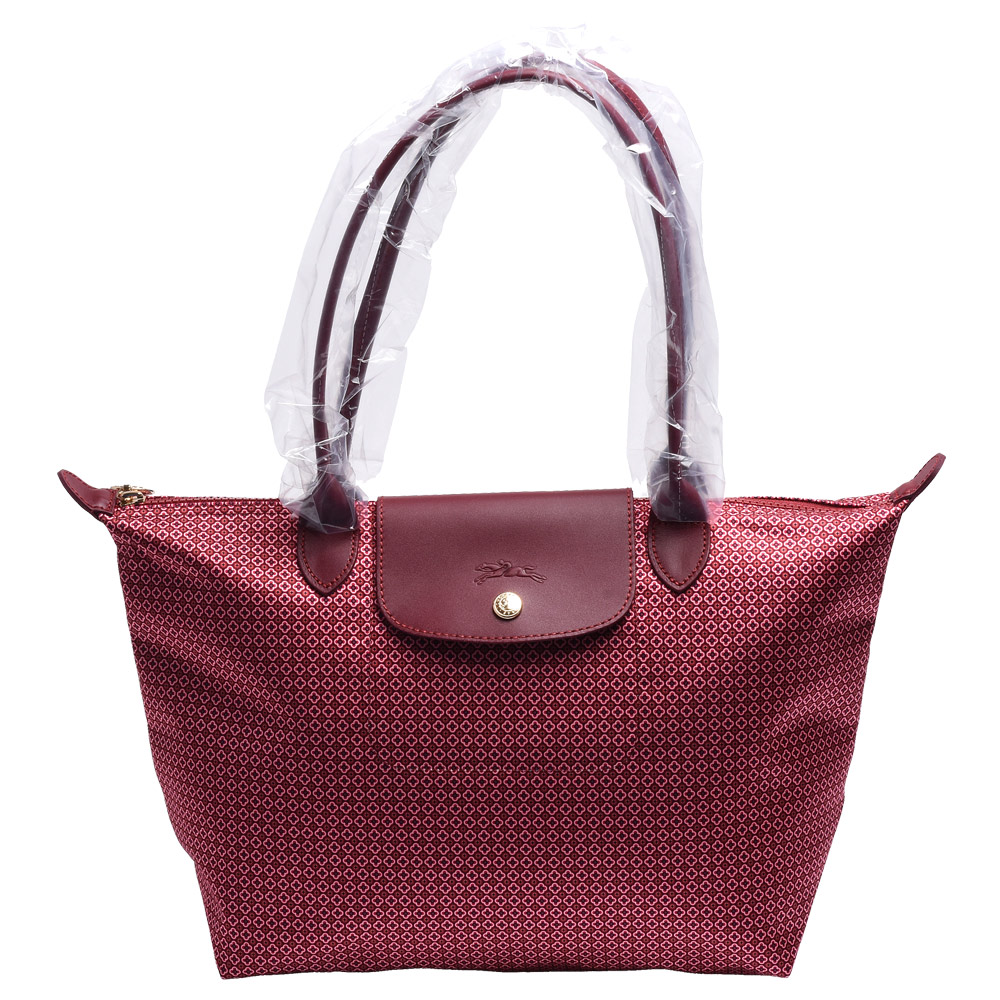 LONGCHAMP 經典Collection迷你領帶圖案長把手提/肩背水餃包-小-無花果色