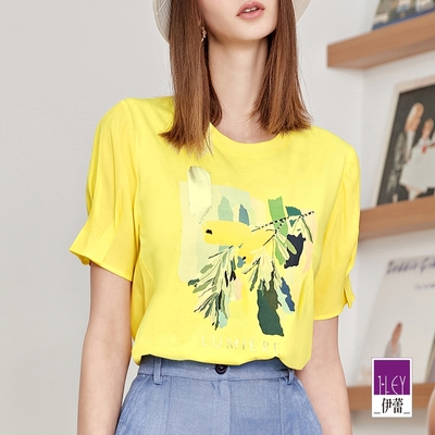 ILEY伊蕾 藝術水彩花卉圖樣上衣(黃色；M-XL)1232081221