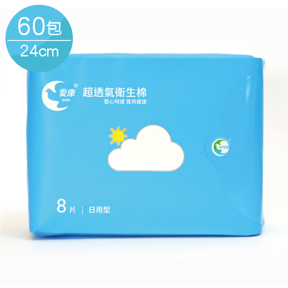 愛康 超透氣衛生棉 日用型24cm 8片x60包/組