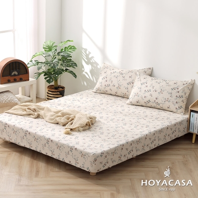 HOYACASA 100%精梳棉加大三件式床包枕套組-花晨月夕