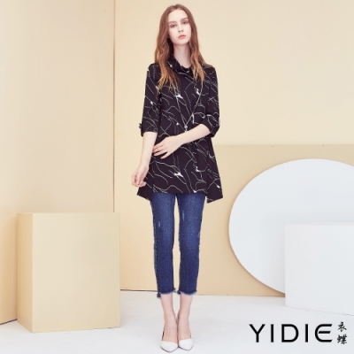 【YIDIE衣蝶】抽象線條五分袖短洋裝