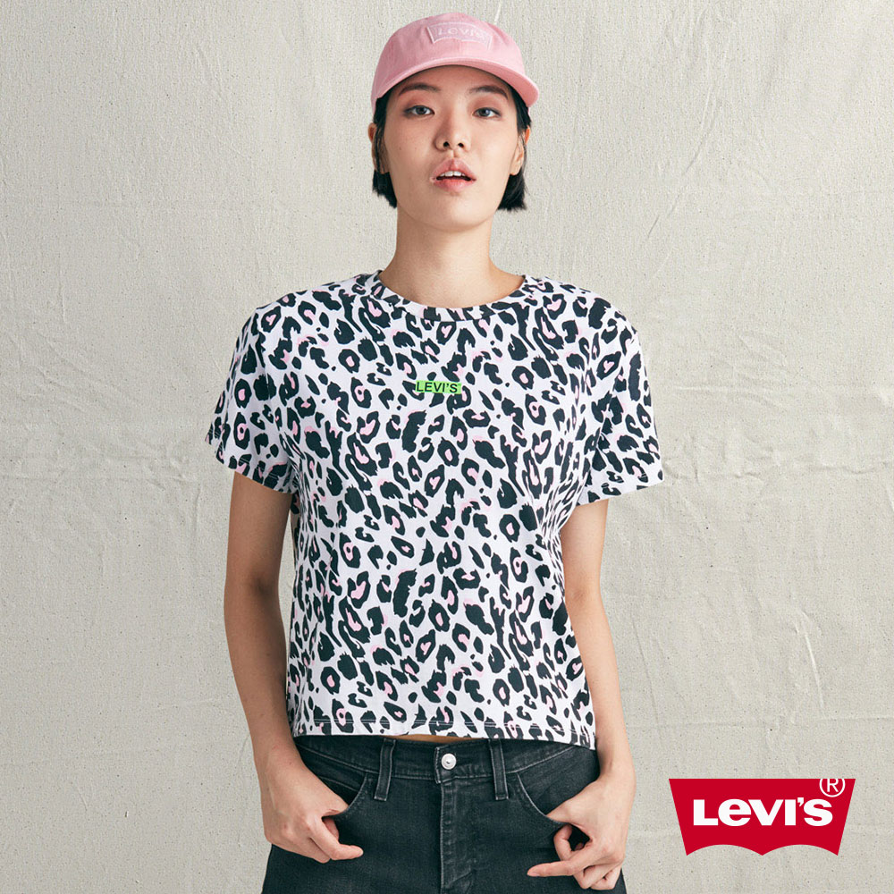 Levis 女款 短袖T恤 250gsm厚棉 豹紋螢光綠Logo