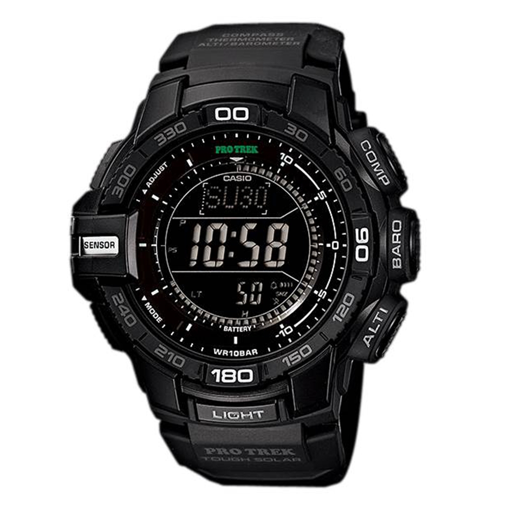 CASIO PRO TREK系列 酷炫黑冒險家專屬太陽能錶(PRG-270-1A)-黑x54mm