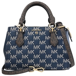 MICHAEL KORS MARILYN 新版撞色MK印花拼接手提兩用包(深藍/咖)