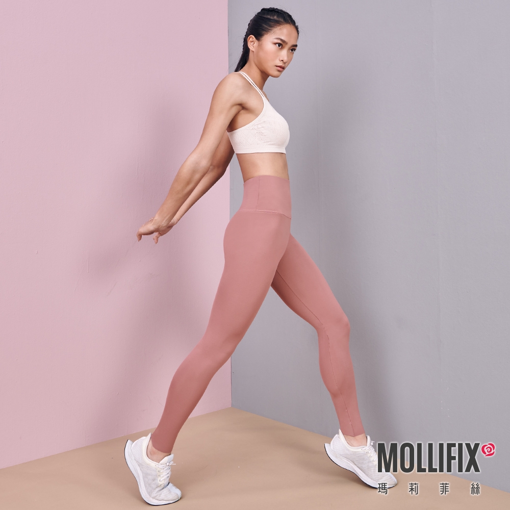 Mollifix 瑪莉菲絲 彈力修身高腰動塑褲 (乾燥玫瑰)瑜珈服、Legging 暢貨出清