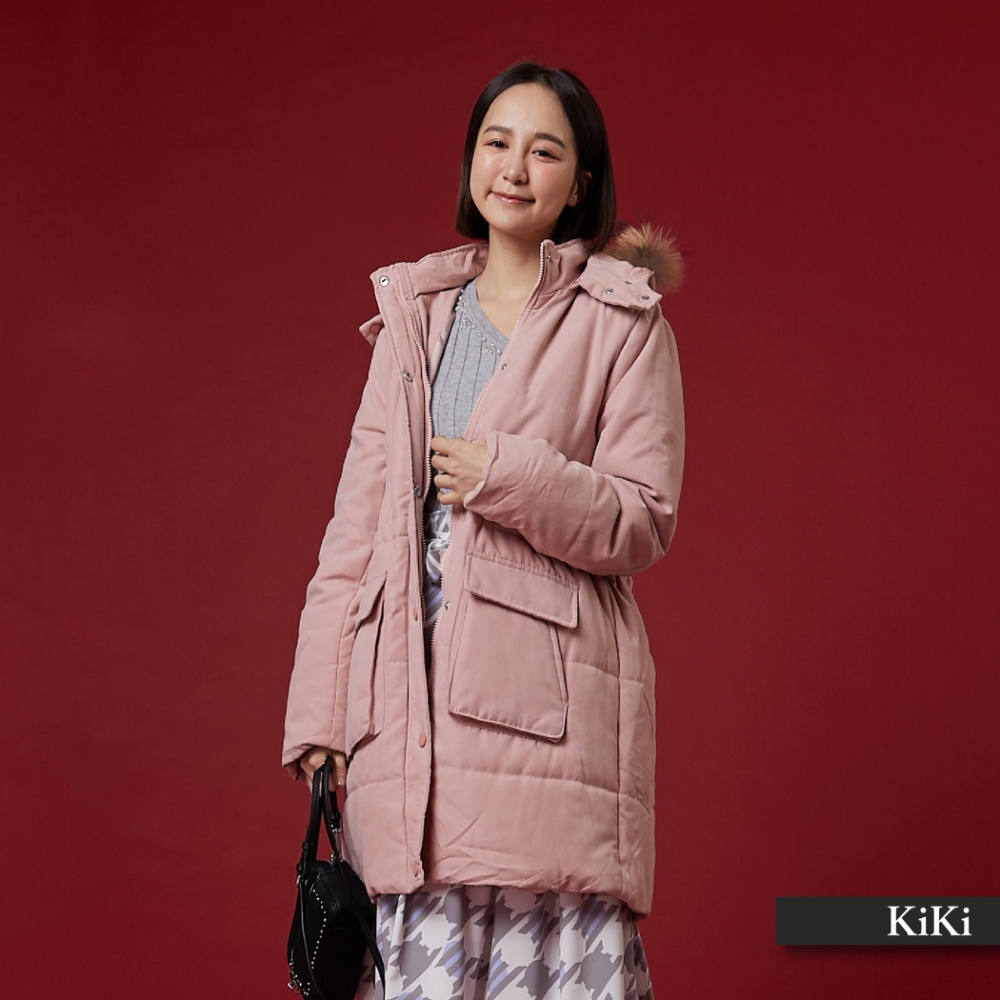 【KiKi】經典連帽鋪棉-大衣外套(二色)