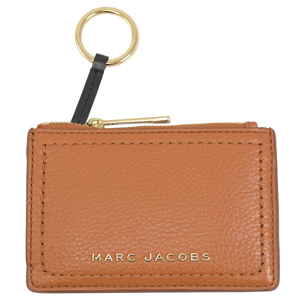 MARC JACOBS 金屬LOGO 3卡鑰匙吊環零錢包(咖)