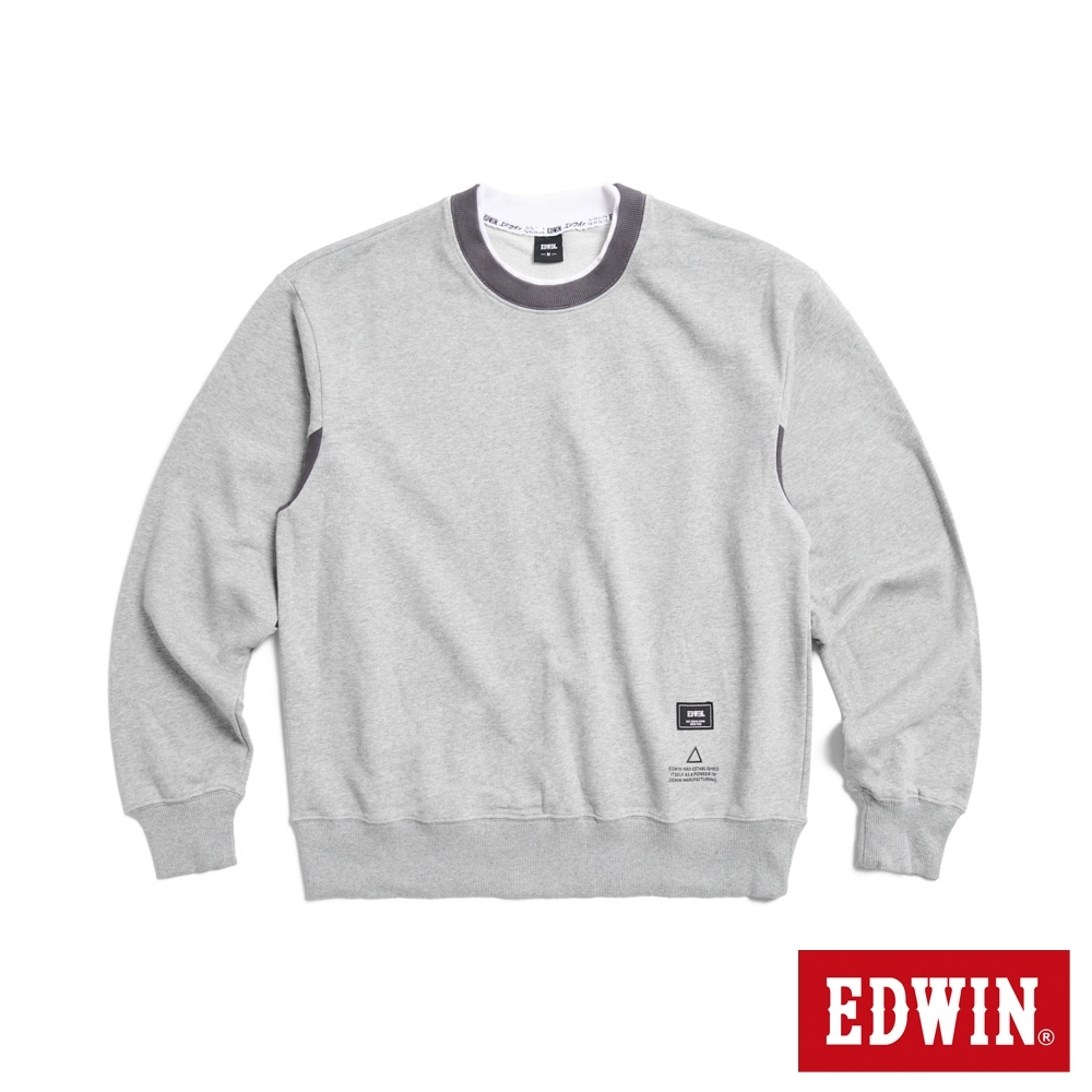 EDWIN 撞色剪接寬厚長袖T恤-男-銀灰色
