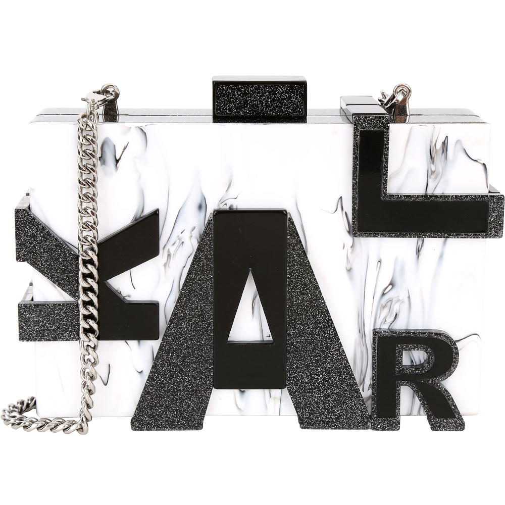 KARL LAGERFELD MARBLE 黑白大理石紋字母硬殼鍊帶包(展示品)