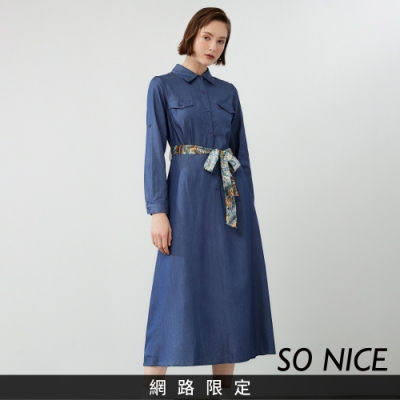 SO NICE休閒仿天絲牛仔襯衫洋裝